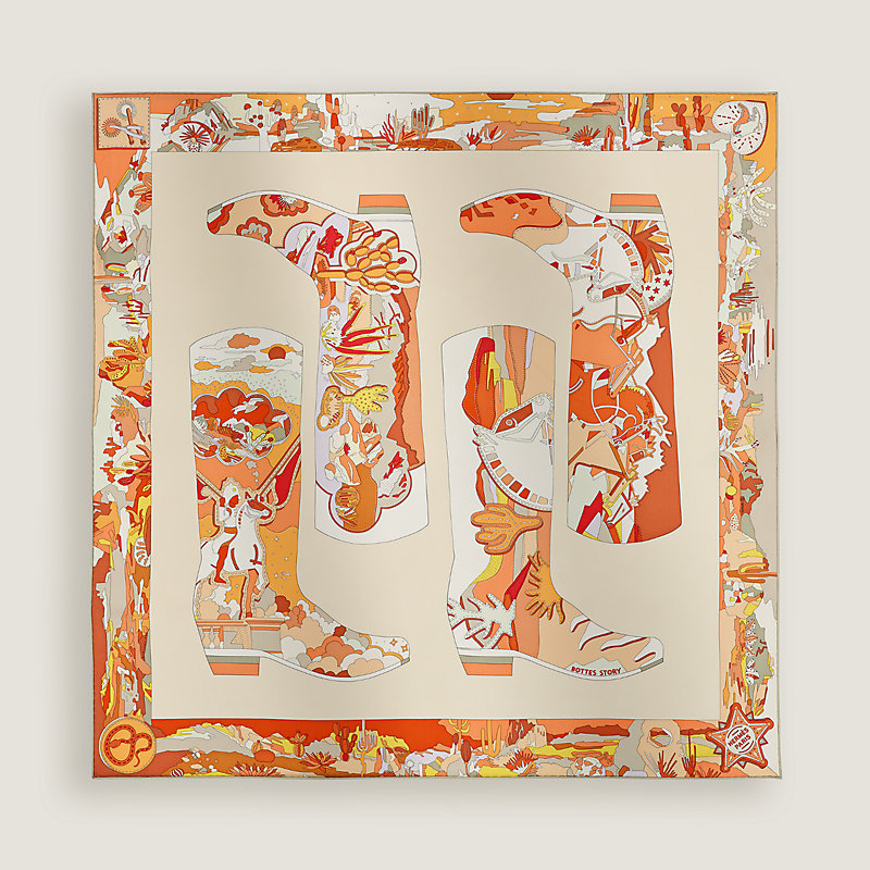 カレ 90 《ブーツ・ストーリー》 - オレンジ | Hermès - エルメス-公式